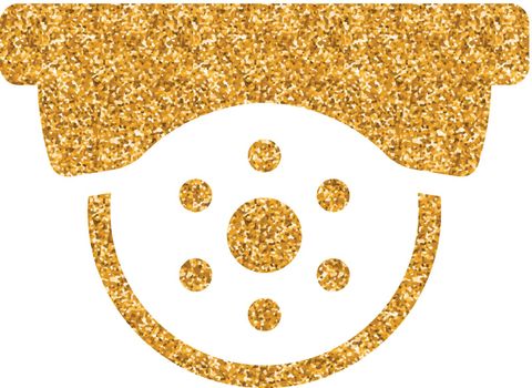 Surveillance camera icon in gold glitter texture. Sparkle luxury style vector illustration.