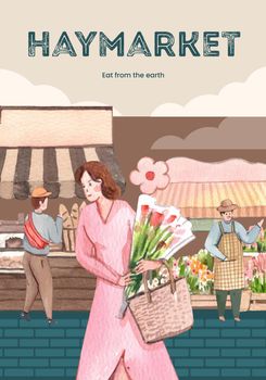 Poster template with farmer market concept,watercolor
