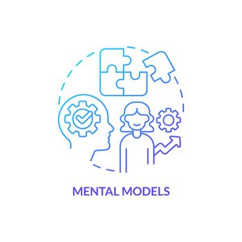 Mental models blue gradient concept icon. Basic life skill abstract idea thin line illustration. Cognitive structure. Systems thinking. Isolated outline drawing. Myriad Pro-Bold font used