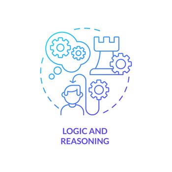 Logic and reasoning blue gradient concept icon. Life skills abstract idea thin line illustration. Logical thinker. Rational conclusion. Isolated outline drawing. Myriad Pro-Bold font used