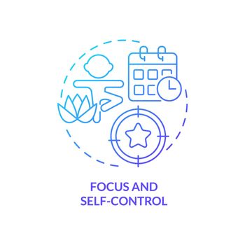 Focus and self-control blue gradient concept icon. Behavior management for child abstract idea thin line illustration. Self regulation. Isolated outline drawing. Myriad Pro-Bold font used