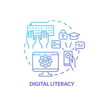 Digital literacy blue gradient concept icon. Important life skill abstract idea thin line illustration. Educational technology. Internet platforms. Isolated outline drawing. Myriad Pro-Bold font used