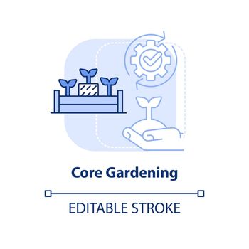 Core gardening light blue concept icon. Raised bed planting. Add straw. Gardening abstract idea thin line illustration. Isolated outline drawing. Editable stroke. Arial, Myriad Pro-Bold fonts used