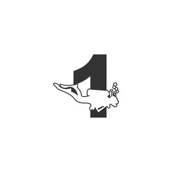 Number 1 and someone scuba, diving icon illustration template