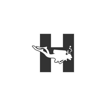 Letter H and someone scuba, diving icon illustration template