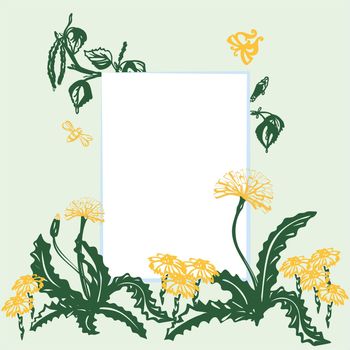 Colorfull Floral decorative a4 frame with dandelion and place for your text