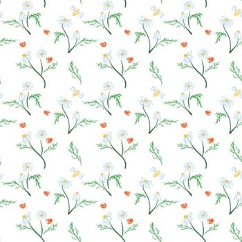 Seamless pattern with flowers, leaves, branches. Vector colorful endless floral background. The elegant illustration for fashion prints, fabric, scrapbook