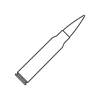 Bullet icon. Cartridge icon in linear design. Military ammunition. Bullet or patron silhouette. Vector illustration.