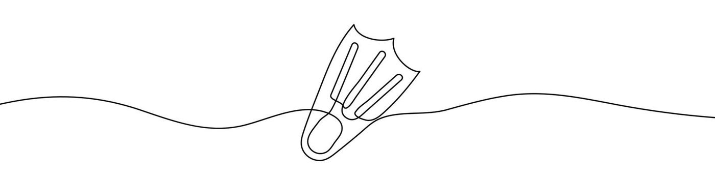 Continuous line drawing of flippers. Flippers one line icon. One line drawing background. Vector illustration. Flippers black icon