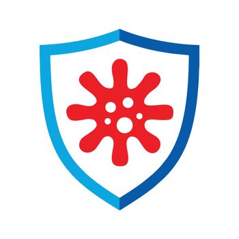 A blue shield and red virus icon to quarantine the Spread of Germs 