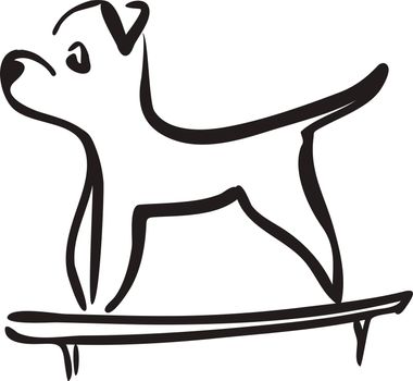 Cute dog head line art drawing dog on pet show competition. Dog champion with handler table. grummer table. Vector illustration