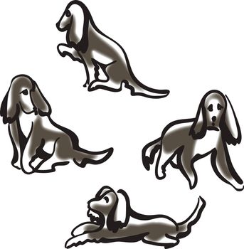4 Dog English Springer Spaniel Cartoon Vector Illustration