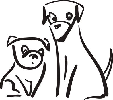 Best friends - two puppies head line art drawing