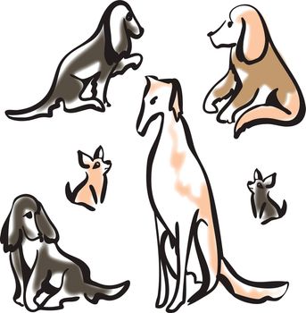 set of silhouettes of different dogs