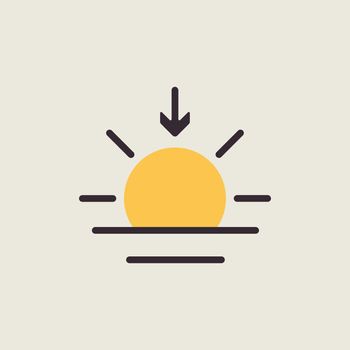 Sunset vector icon. Meteorology sign. Graph symbol for travel, tourism and weather web site and apps design, logo, app, UI