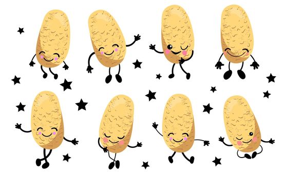 Potato character. Isolated on a white background. Big set of cartoon vegetables with arms m legs