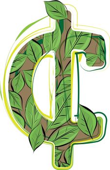 Green leaf cent symbol sketch drawing vector Illustration