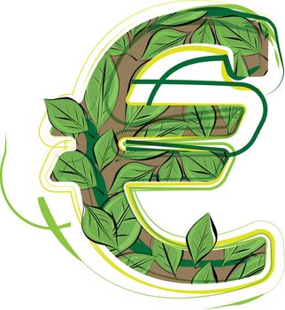 Green leaf euro symbol sketch drawing vector Illustration