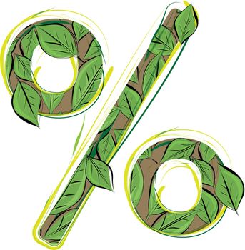 Green leaf percentage symbol sketch drawing vector Illustration
