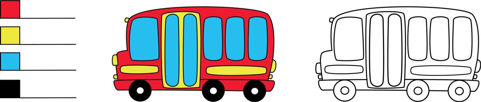 simple flat vector illustration isolated coloring pattern bus drawing with example white background