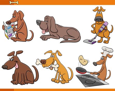 Cartoon illustration of funny dogs and puppies animal funny characters set