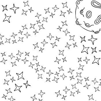 Fantasy Space Coloring Page Illustration. Space Coloring Book. Sketch Vector Design illustration. Sky Background. Science Technology.