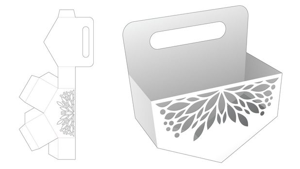 Bottom angle handle box with stenciled mandala die cut template