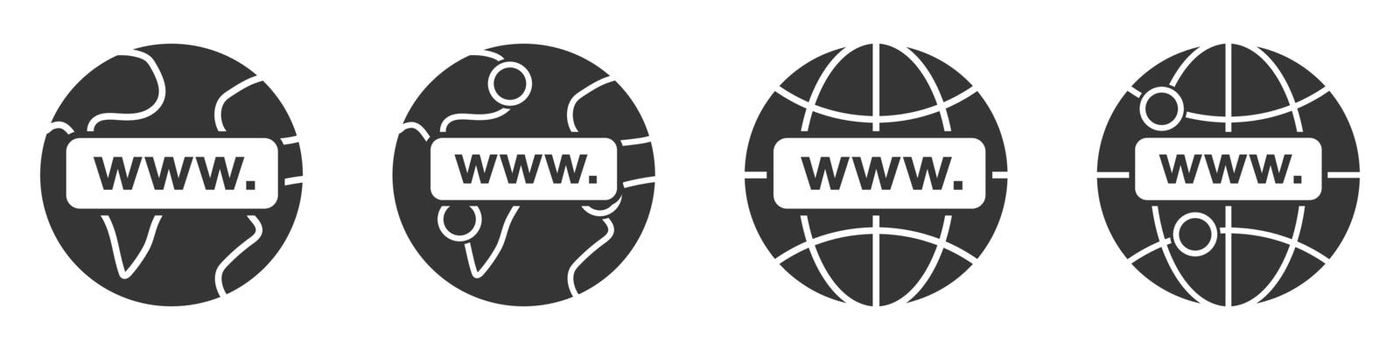 WWW icon. Website icons set. WWW icons in flat style. Black globe earth icons. Vector illustration.