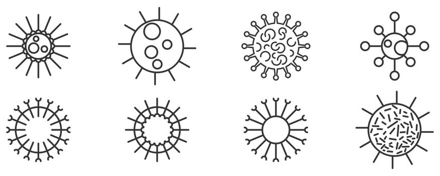 Set of linear icons of a Virus, Bacteria, Infection or Germs. Vector illustration.