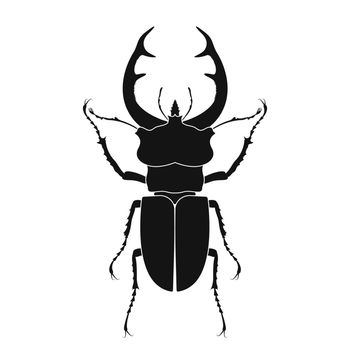 Stag beetle vector icon. Insect icon isolated. Black silhouette of stag beetle. Vector illustration. Stag beetle logo in flat style