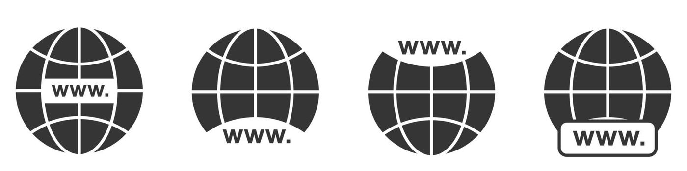 WWW icon. Website icons set. WWW icons in flat style. Black globe earth icons. Vector illustration.