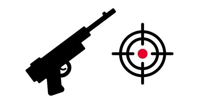 Gun and gun sight icon set. Gunfight and war. Editable vector.