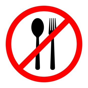 Red prohibition food sign. Vector illustration. No food sign. No eating allowed sign.