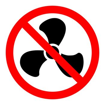 Stop or ban red round sign with fan icon. Vector illustration. Forbidden sign. Fan is prohibited