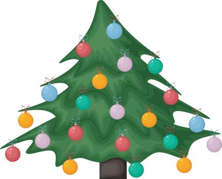 Christmas tree. Christmas tree decorated with colorful balloons. Christmas illustration. Vector illustration on a white background.