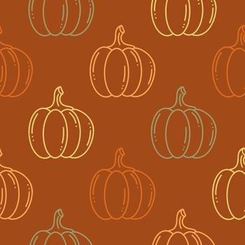 Autumn pumpkins seamless pattern. Colorful orange background with autumn vegetables vector illustration. Fall print for thanksgiving day. Template for packaging, textiles and design