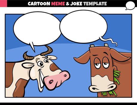 cartoon illustration of meme template with blank comic speech balloon and two funny cows