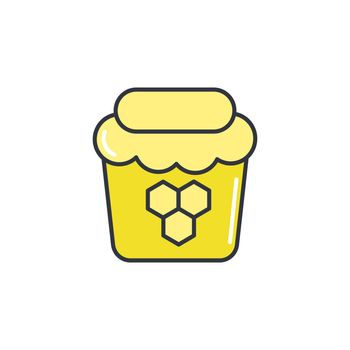 Jar of bee honey line color icon vector illustration. Logo natural eco product of beekeeping. Honeycombs, propolis and nectar. Healthy organic food isolated vector. Food web element