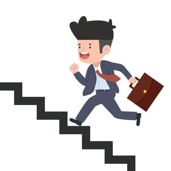 businessman run up the stairs cartoon concept