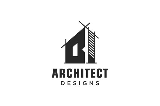 Letter B Simple modern building architecture logo design with line art skyscraper