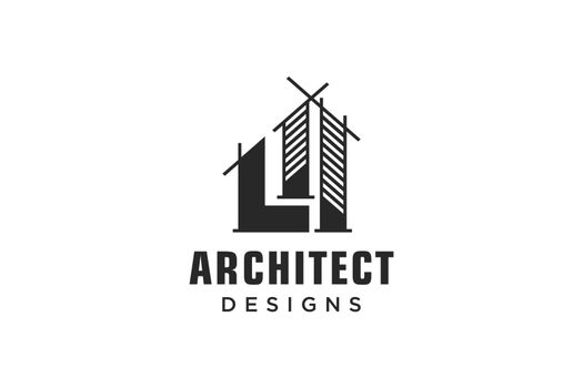 Letter L Simple modern building architecture logo design with line art skyscraper