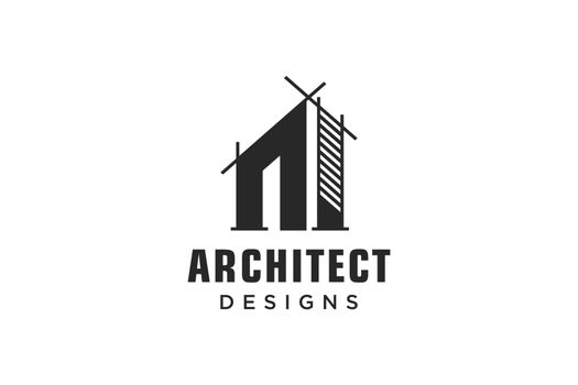 Letter N Simple modern building architecture logo design with line art skyscraper