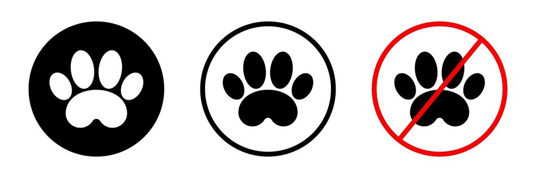Paw icon set. No pet or animal sign. Editable vector.