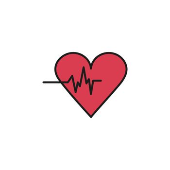 Heart beat line icon vector illustration. Heart rate simple outline image. Cardiology symbol. Medical logo red heart with zigzag line isolated