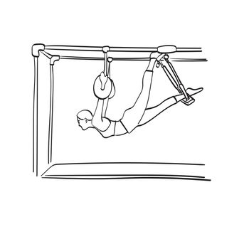 line art woman hanging on the bar with rope in gym illustration vector hand drawn isolated on white background