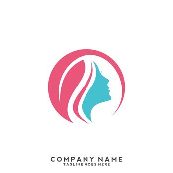 Beautiful woman's face logo design template. Hair, girl, leaf symbol. Abstract design concept for beauty salon, massage, magazine, cosmetic and spa. Premium vector icon.