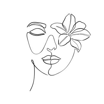 Minimal woman face on white background.One line drawing style..