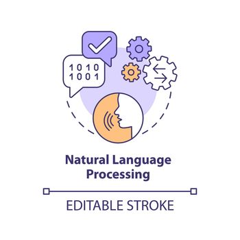 Natural language processing concept icon. Machine learning engineer skill abstract idea thin line illustration. Isolated outline drawing. Editable stroke. Arial, Myriad Pro-Bold fonts used