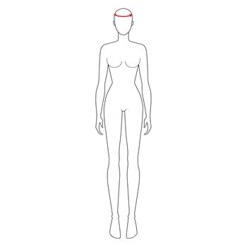 Women to do head measurement fashion Illustration for size chart. 7.5 head size girl for site or online shop. Human body infographic template for clothes.