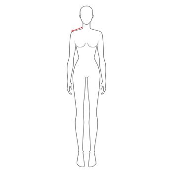 Women to do shoulder measurement fashion Illustration for size chart. 7.5 head size girl for site or online shop. Human body infographic template for clothes.